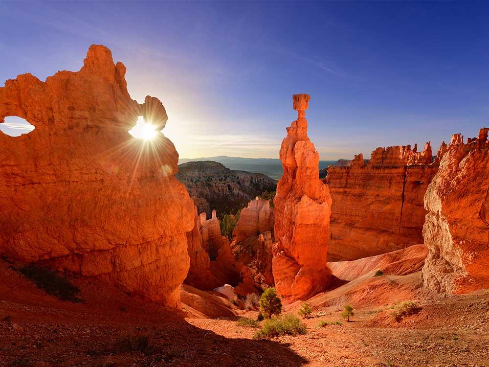 The sunset going through Thor's Hammer nearby at BRYCE CANYON SHADOWS CAMPGROUND