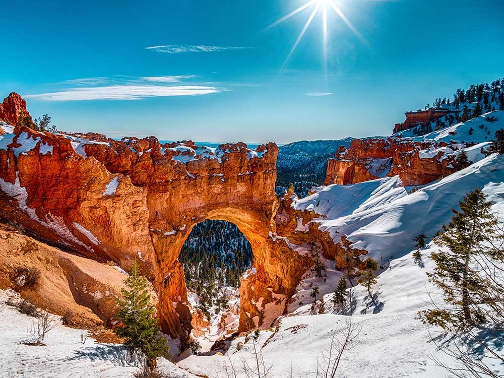 Bryce Canyon National Park covered in snow nearby at BRYCE CANYON SHADOWS CAMPGROUND