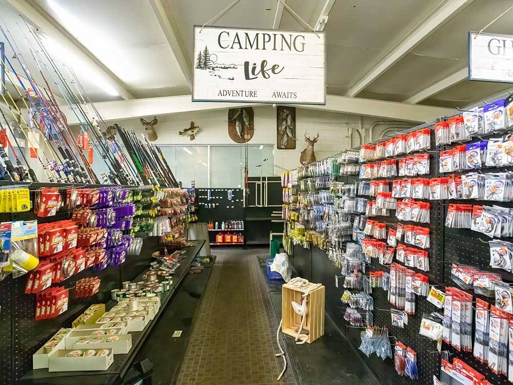 Camping and fishing supplies for sale in the store at BELLS MARINA RV RESORT