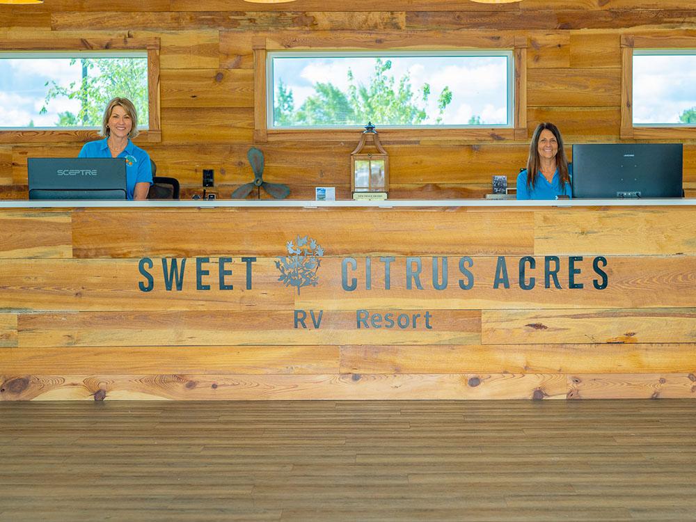 The resort registration desk at SWEET CITRUS ACRES RV RESORT