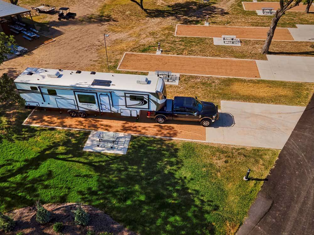 Aerial view of paved sites at CANOPY LUXURY RV RESORT