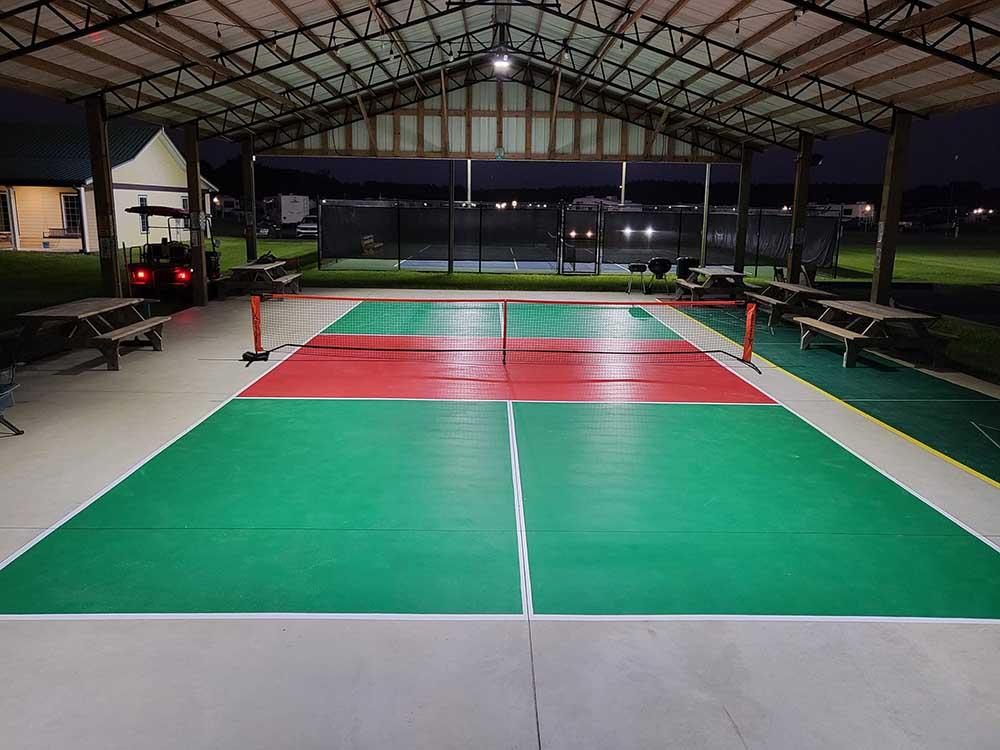 The pickleball court under the pavilion at STRAWBERRY FIELDS FOR RV'ERS