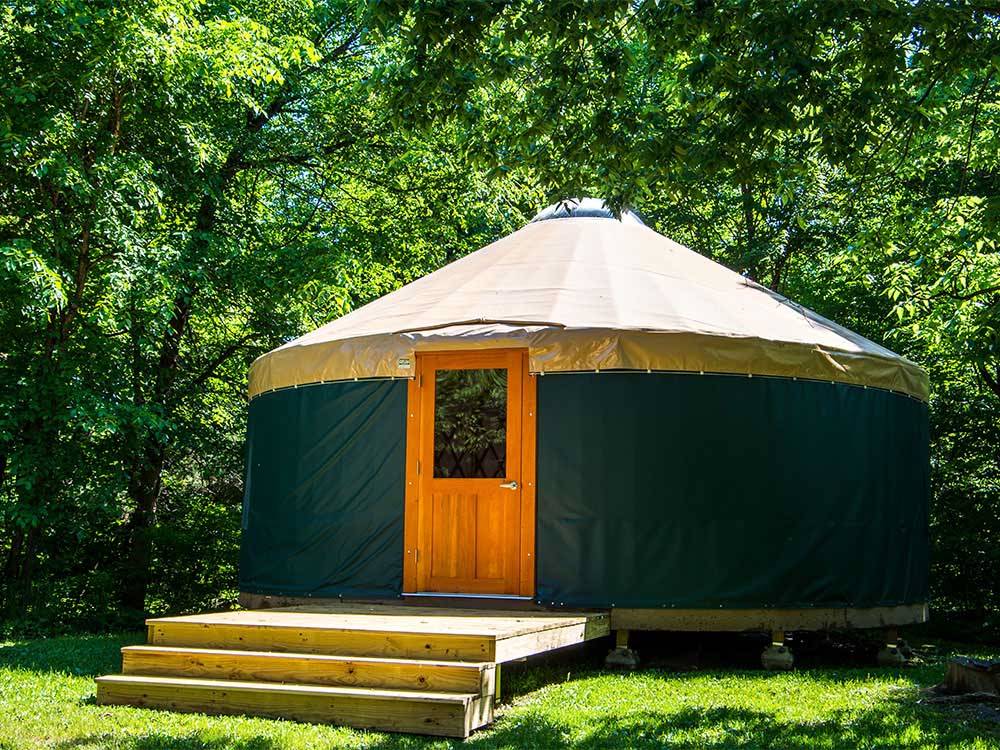 One of the rounded yurt rentals at ANGEL OF THE WINDS RV RESORT