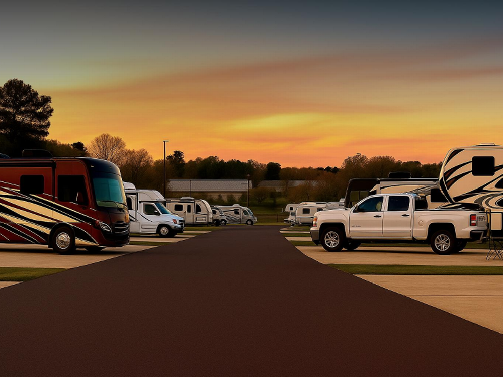 Campground at dusk Finish Line RV Park
