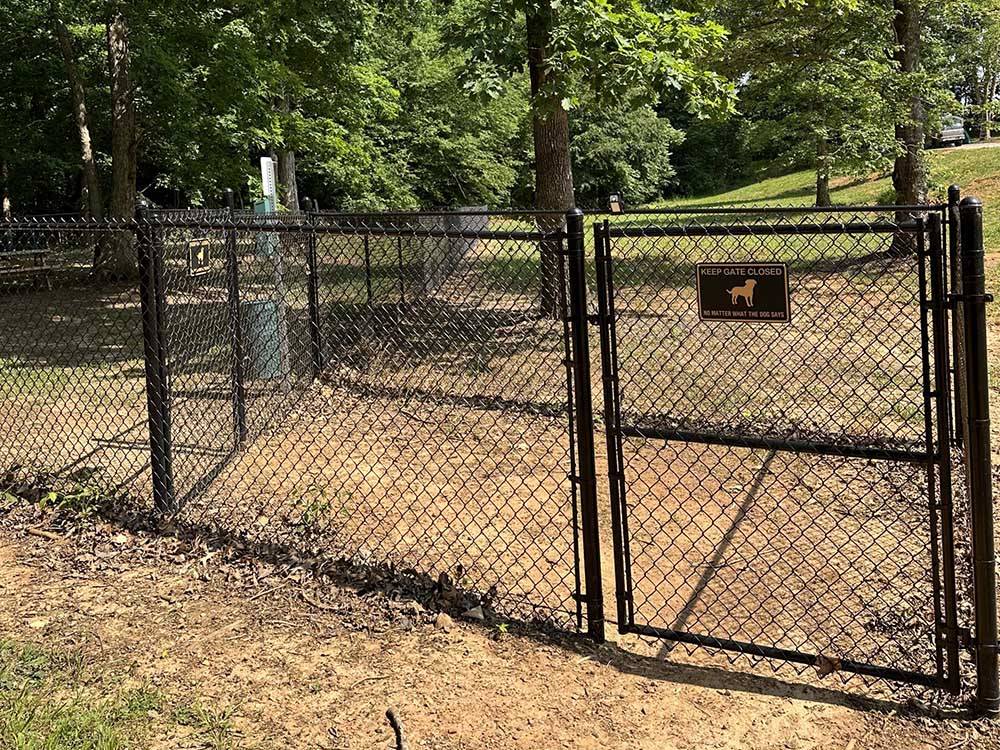 The fenced in pet area at BLAKE FARMS FAMILY RV RESORT
