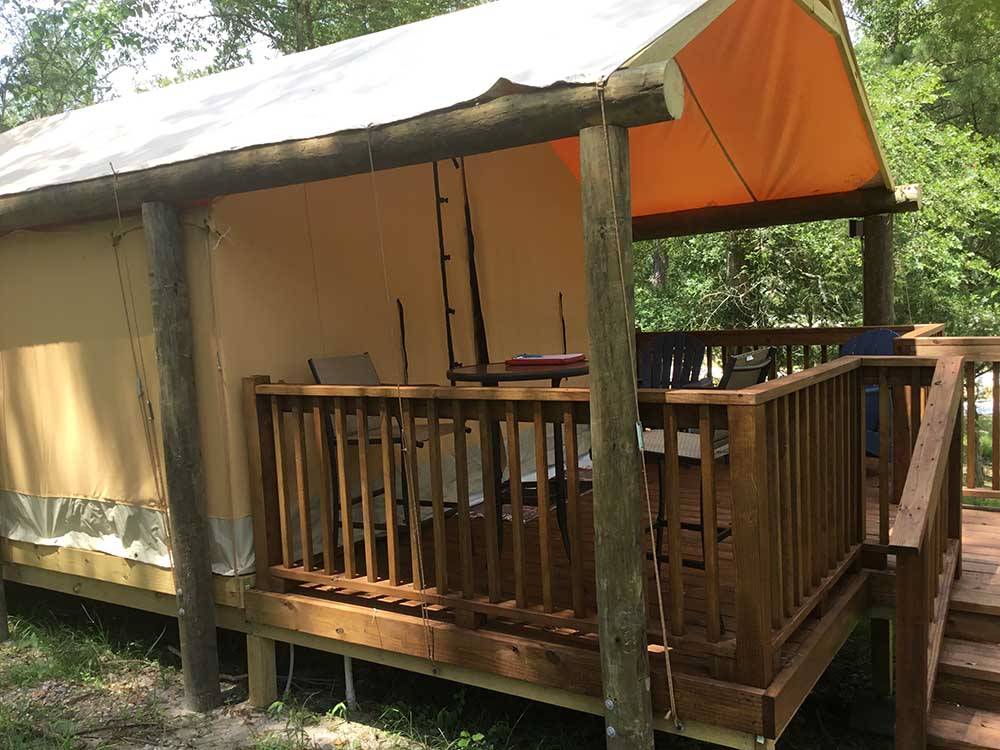 One of the glamping tents at TWO CREEKS CROSSING RV RESORT