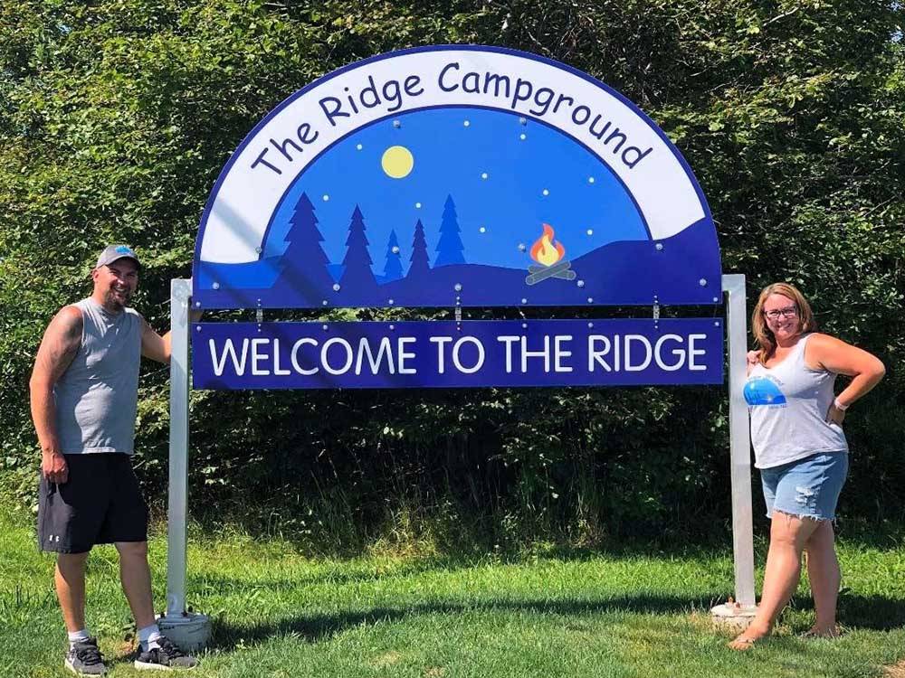 The welcome sign near the entrance at THE RIDGE CAMPGROUND