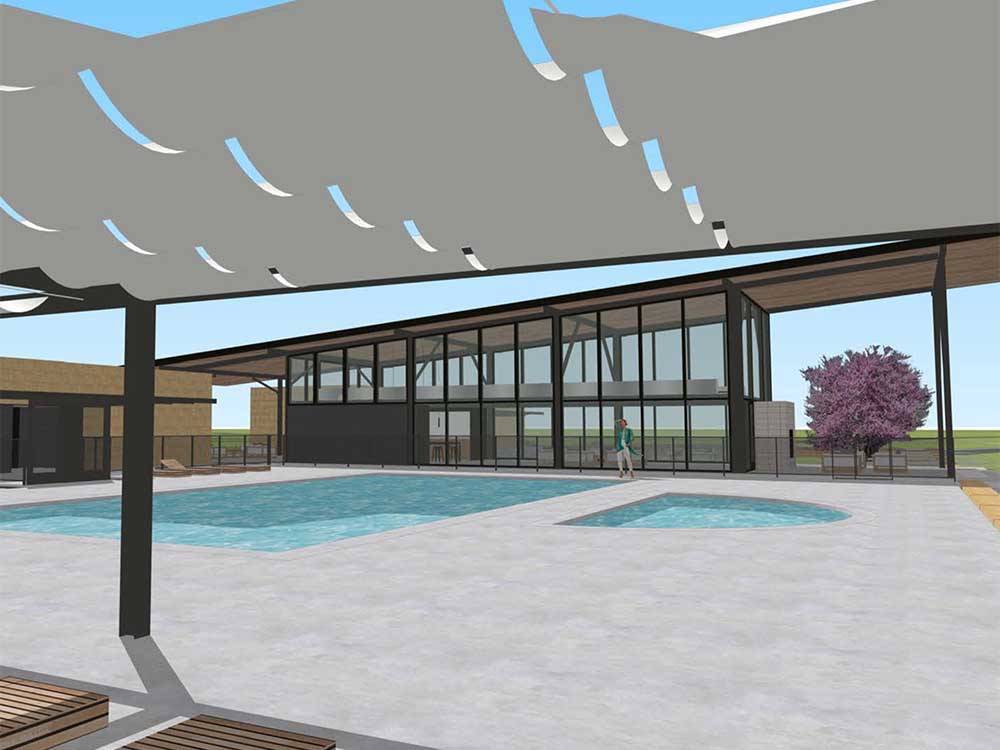 A photo rendering of the hot tub and swimming pool at SKYE TEXAS HILL COUNTRY RESORT
