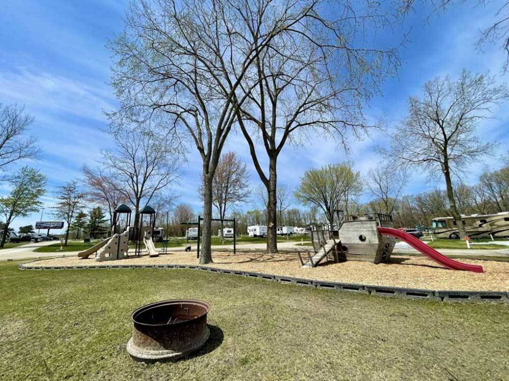 The children's playground area at DANCING FIRE GLAMPING AND RV RESORT