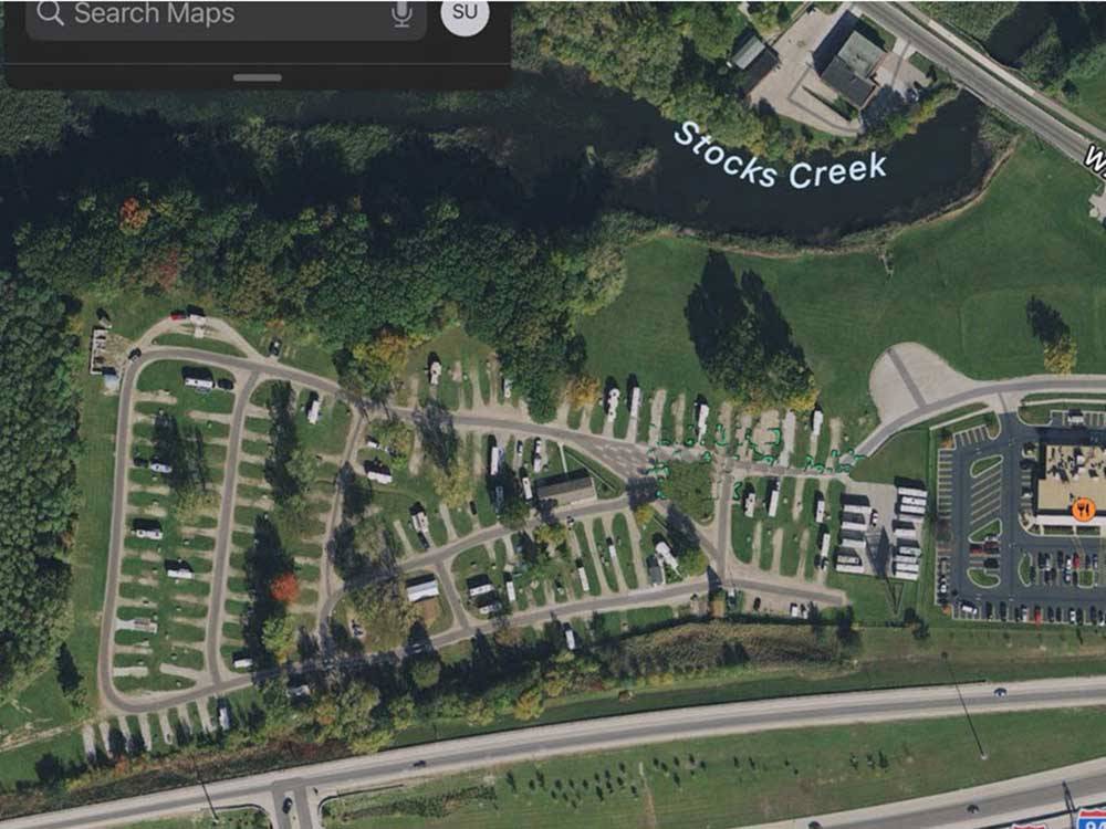 Aerial view of the campground at DANCING FIRE GLAMPING AND RV RESORT