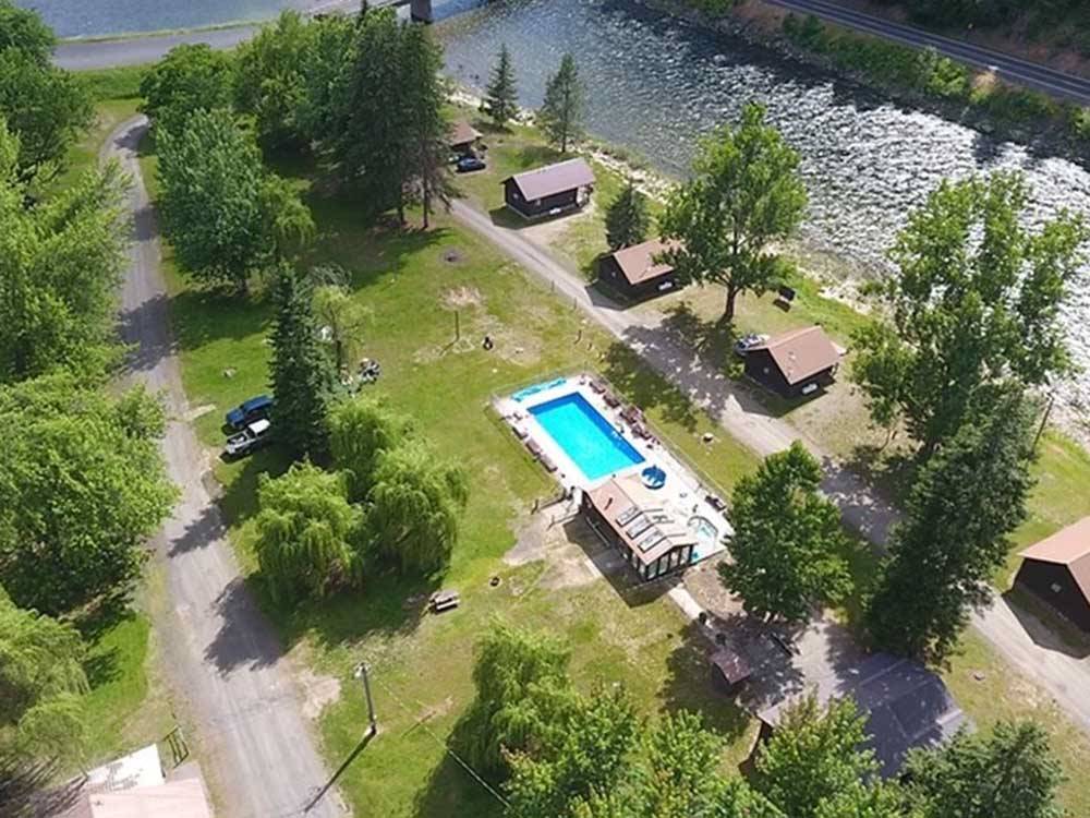 Aerial view of the swimming pool at THREE RIVERS RESORT