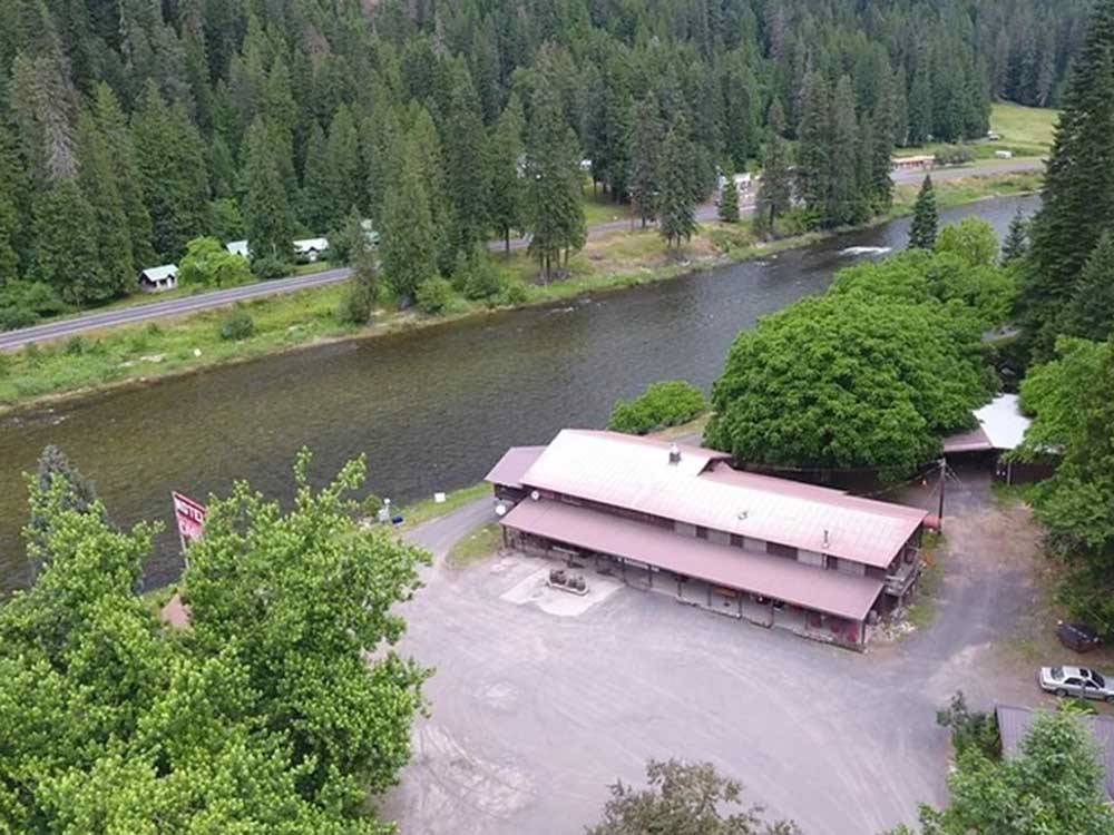 Aerial view of the office building at THREE RIVERS RESORT