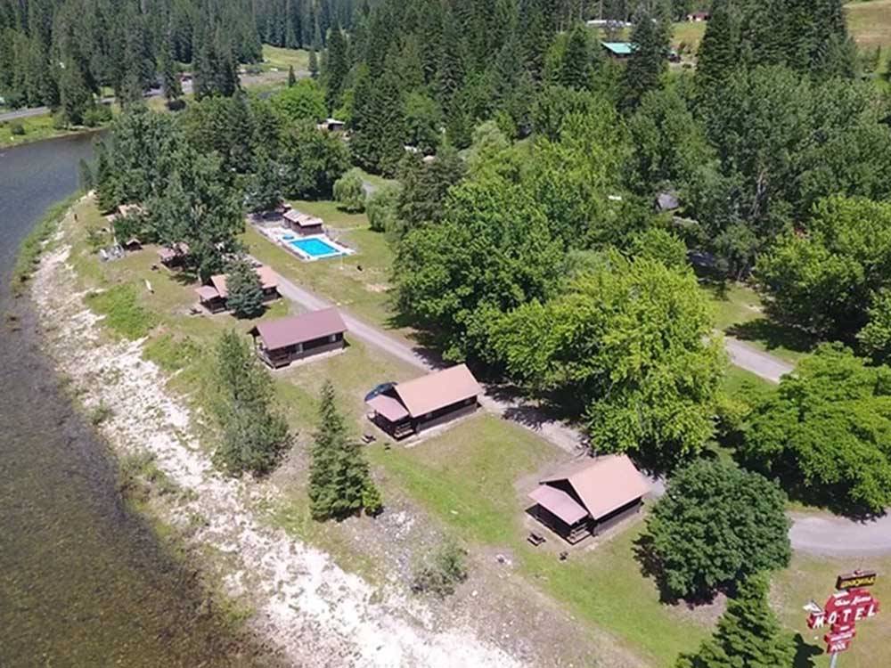 Aerial view of the cabin rentals at THREE RIVERS RESORT