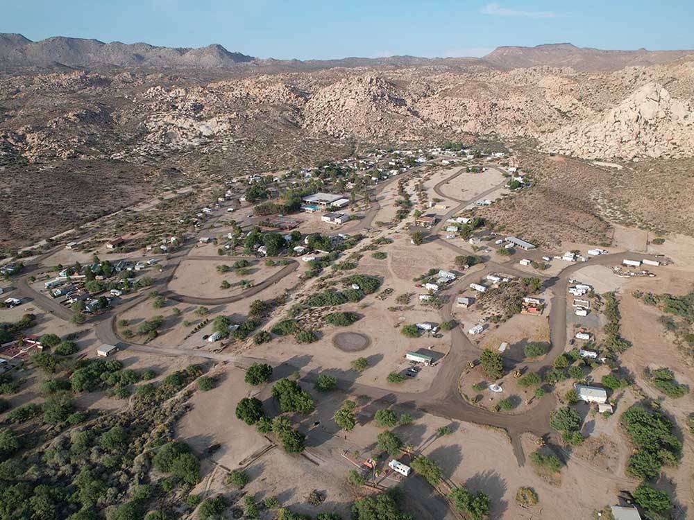 Aerial view over the campground at DEANZA SPRINGS RESORT