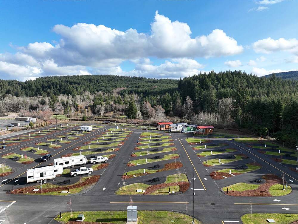 Aerial view of the campground at SPIRIT MOUNTAIN CASINO RV PARK