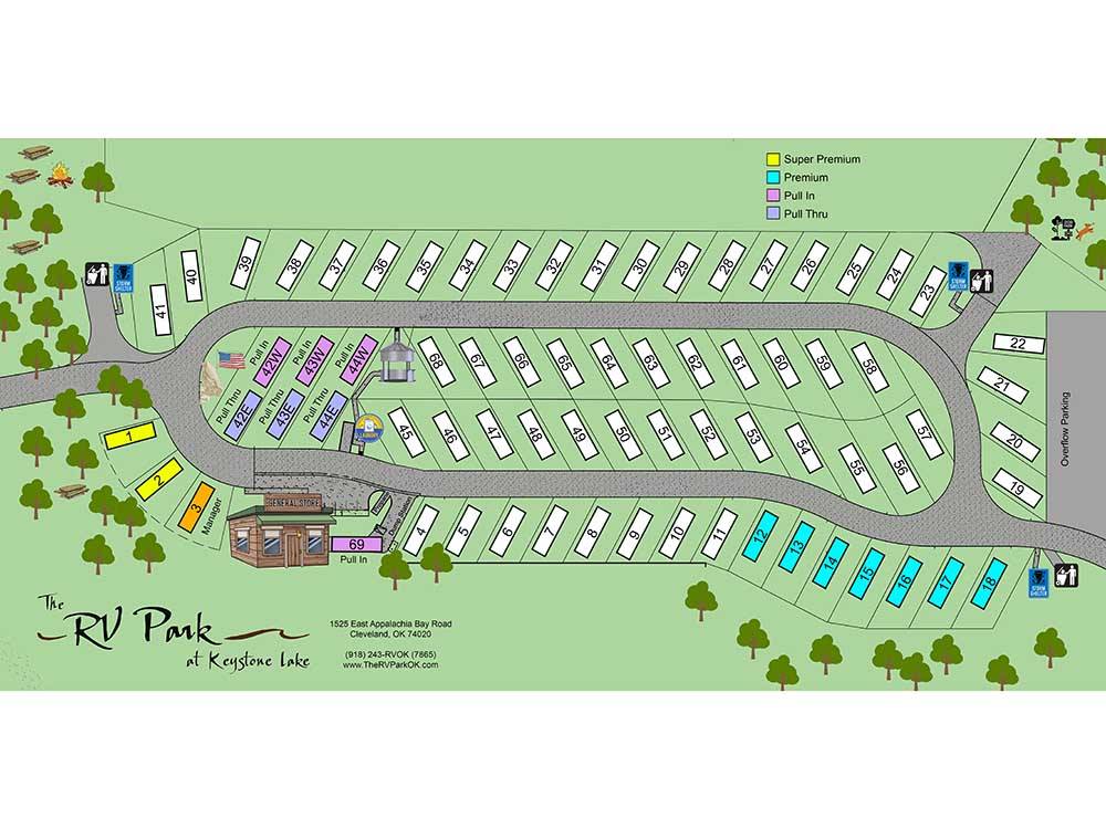 An image of their campground layout at THE RV PARK AT KEYSTONE LAKE