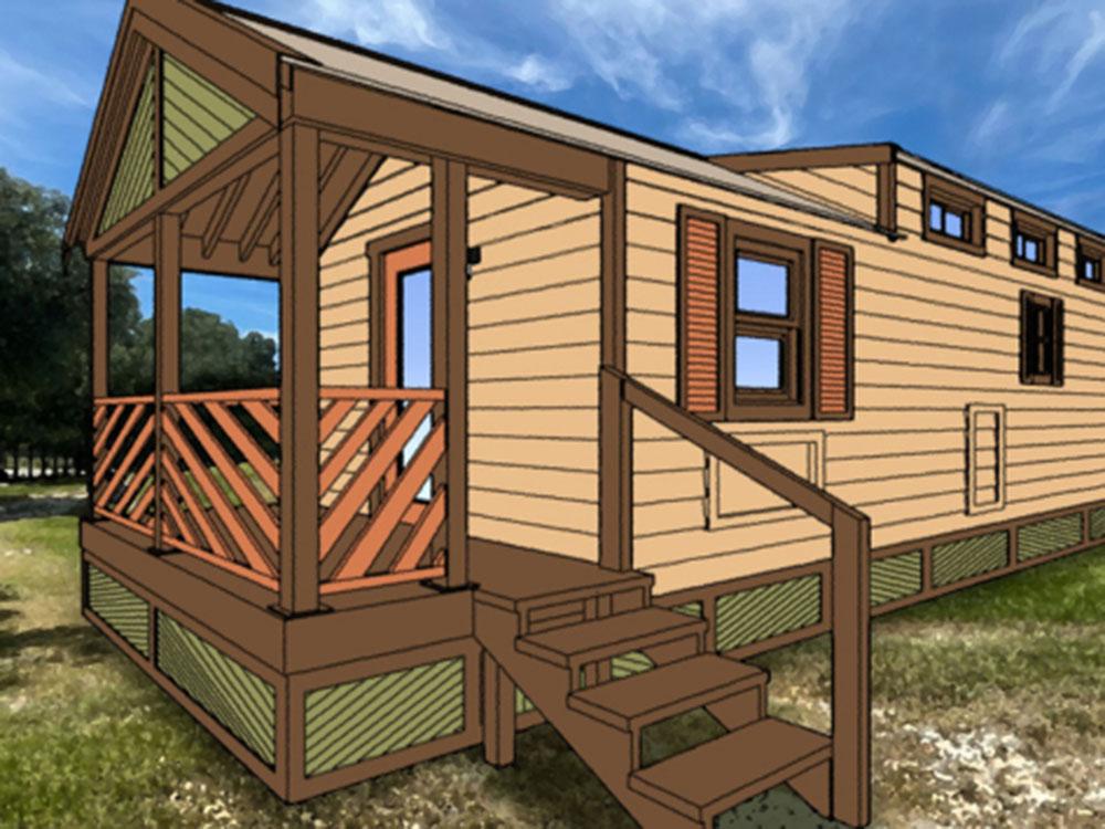 Rendering of a rental cabin at WILD ADVENTURES SAFARI CAMPGROUND