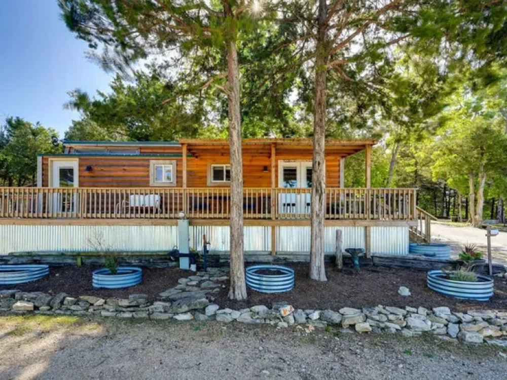 View of the cabin with trees