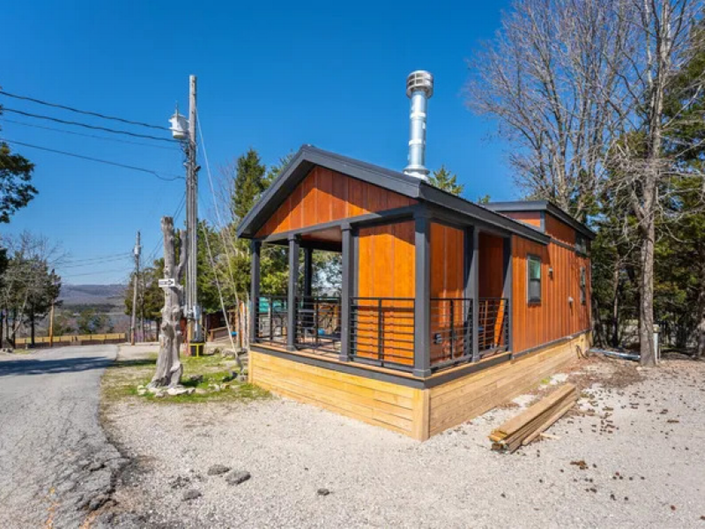 Outdoor seating outside the cabin