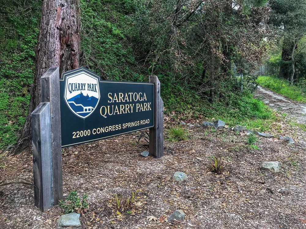The Saratoga Quarry Park sign nearby at SARATOGA SPRINGS