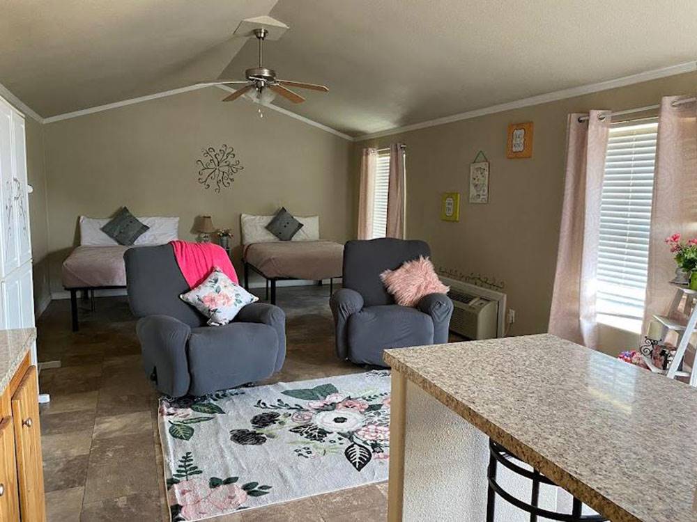 Recliners and beds in room