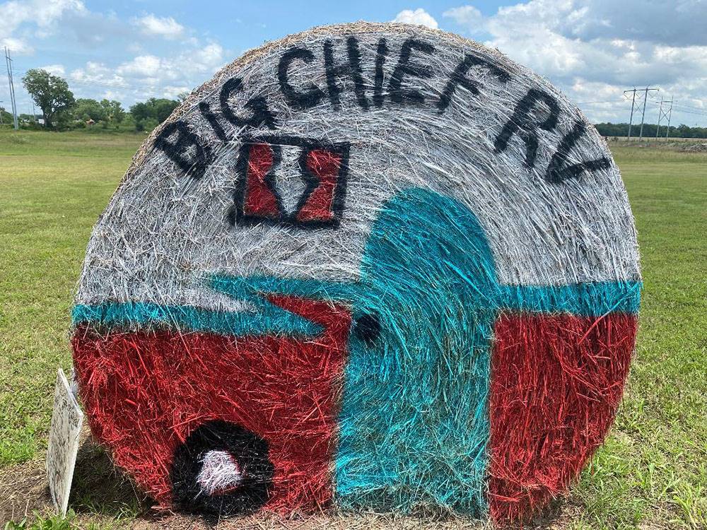 A colorfully painted hay bale