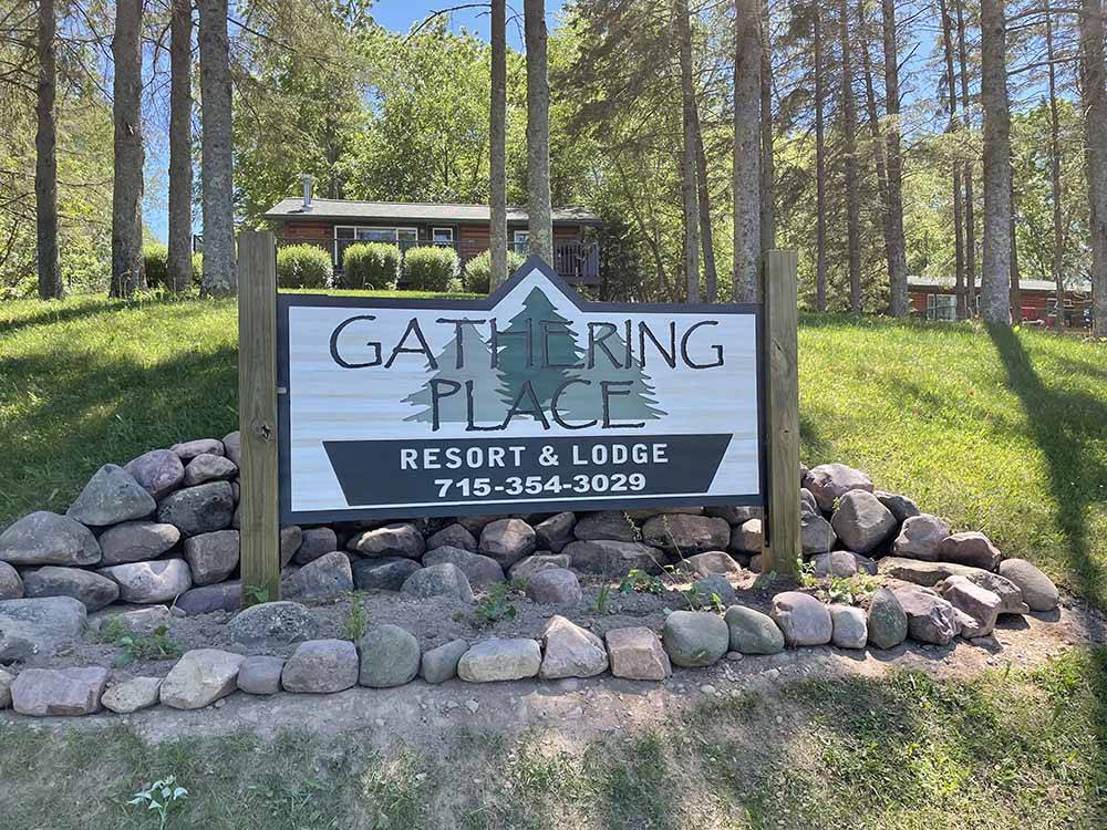 The front entrance sign at GATHERING PLACE RESORT & LODGE