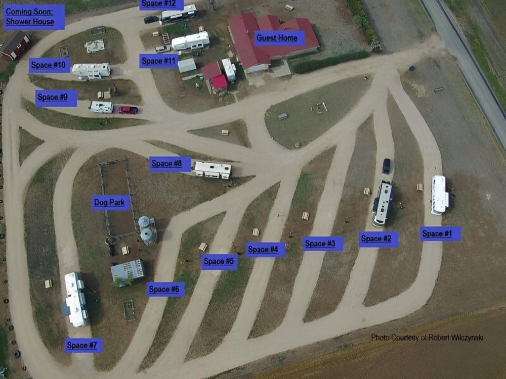 Overhead view at site The Silos at Canyon RV Park