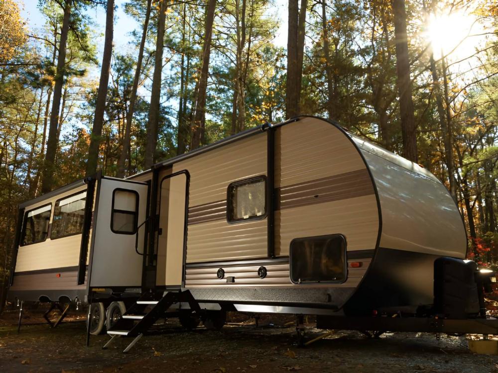 Camper among the trees