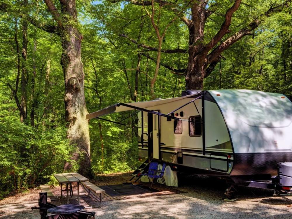 Trailer and table in site at Camp Pontiac