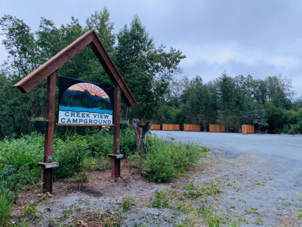 Park entrance sign at Creek View Campground