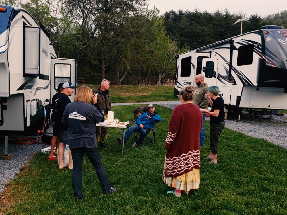 Group of RVers socializing at White Sands RV Resort