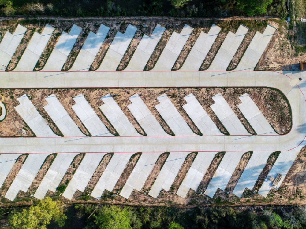 Aerial view of sites at Alford RV Park