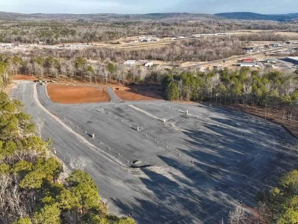 Aerial view of the campground and the empty sites at DEW DROP IN