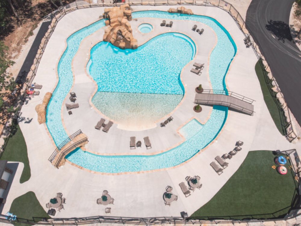 Aerial view of pool at Landing View Campground