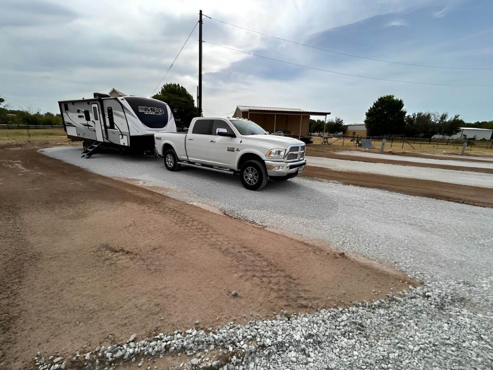 Parked travel trailer at site Eagle Creek Park