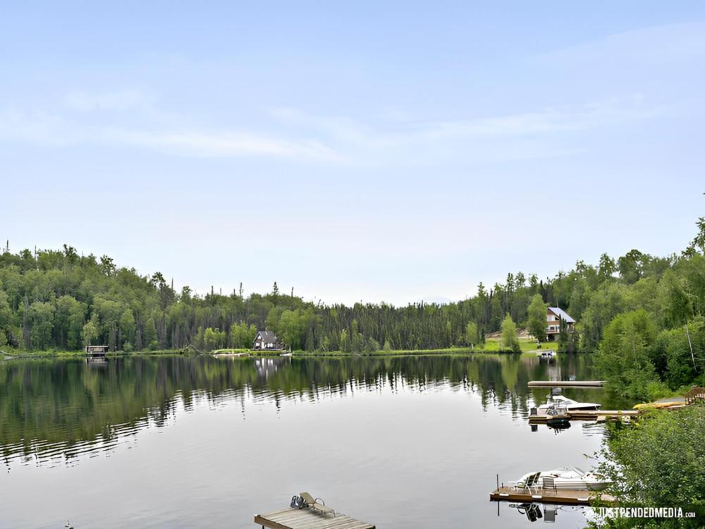 View of the lake and boat docks