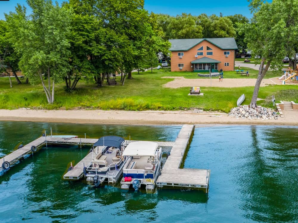 Aerial view of boat docks