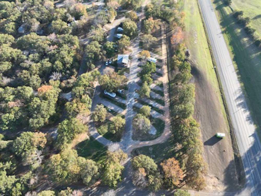 Aerial view of the campground at GONE FISHING RV RESORT