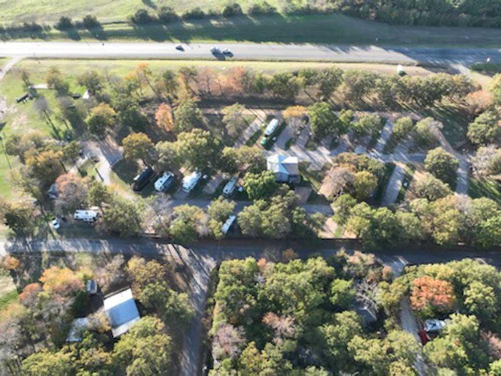 Another aerial view of the campground at GONE FISHING RV RESORT