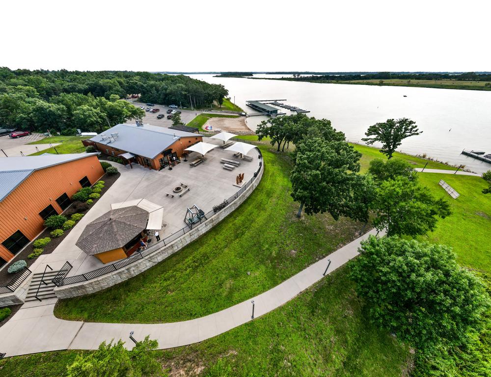 Aerial view of the park and lake