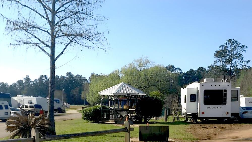 A gazebo near an RV site