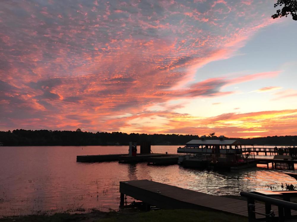 Lake view with sun setting at The Boulders at Lake Tyler