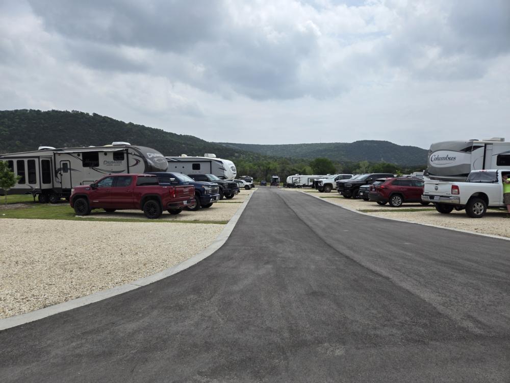 The paved road leading to RV sites at North by Northwest RV Park