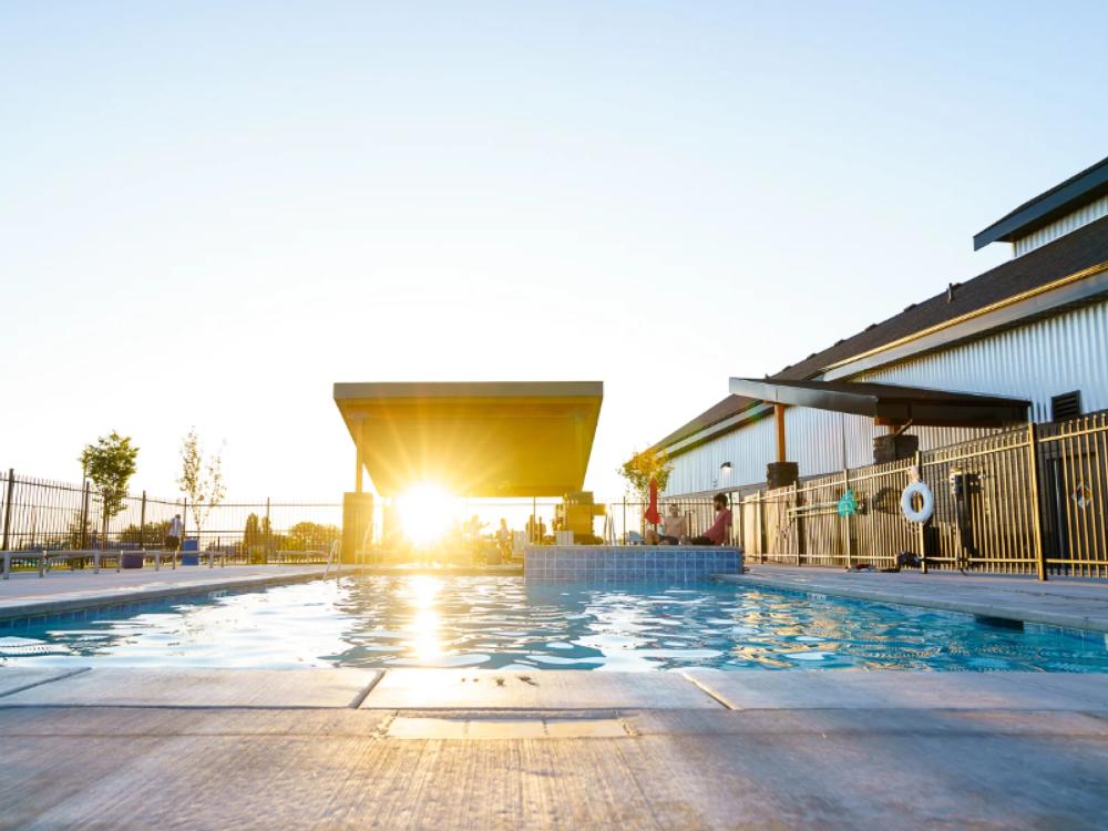 The pool at sunset at Valley View RV Resort