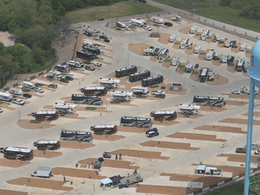 Aerial view of RV sites at Ennis Luxury RV Resort