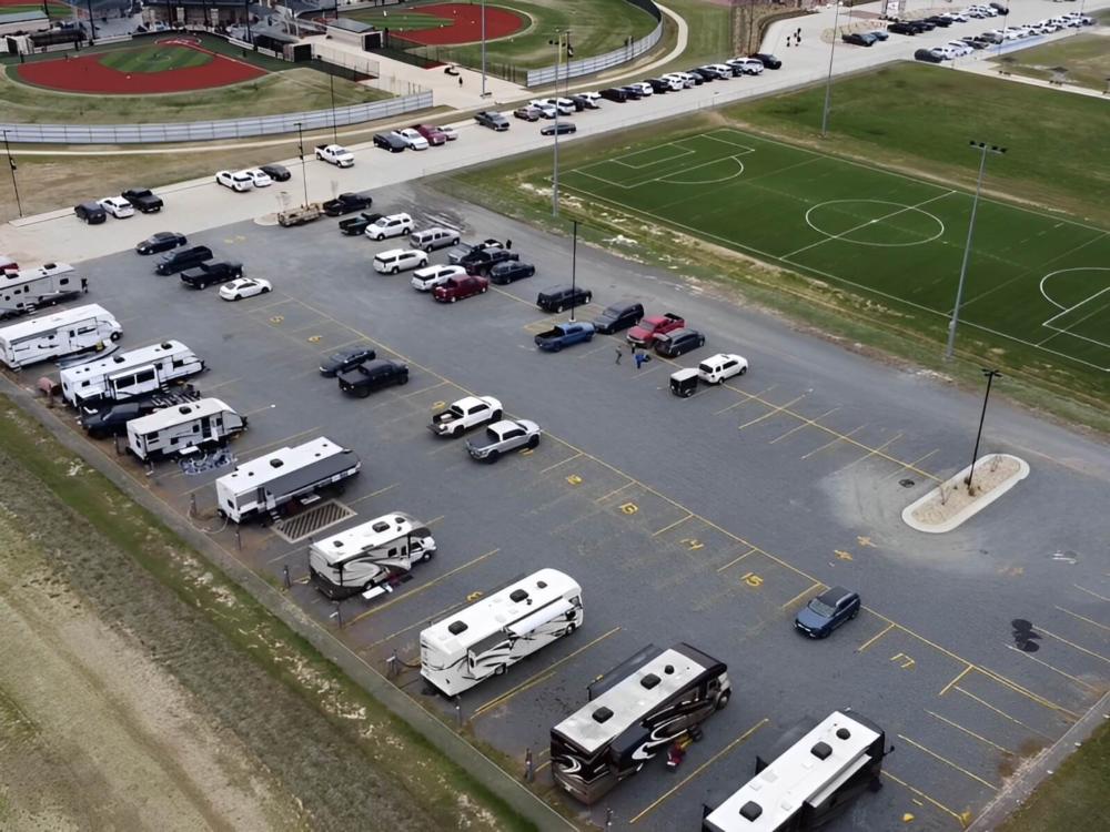 Parked RV's at site Ouachita Sportsplex