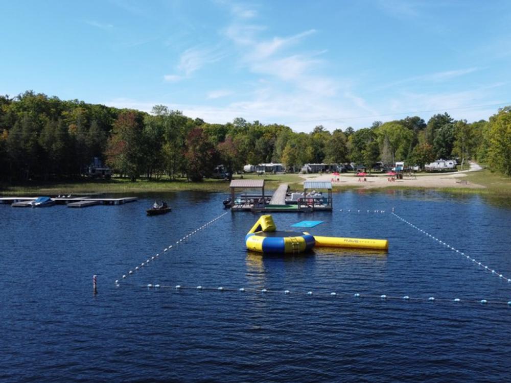 Floating trampoline on the lake at Woodland Park