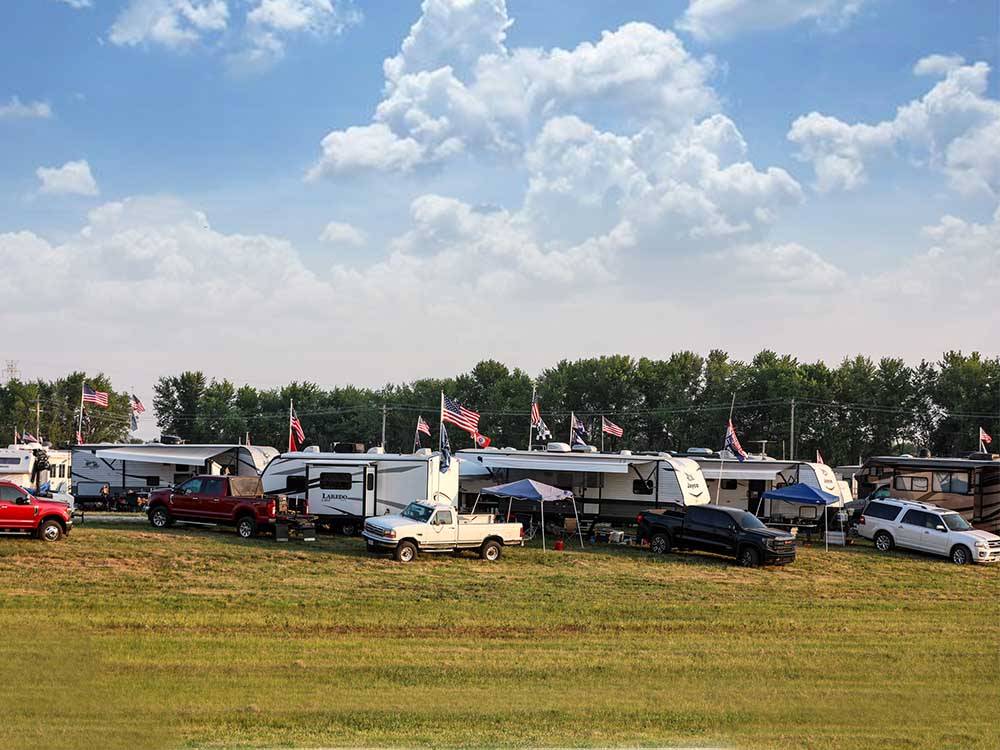 Aerial view of parked trailers in the grass at WORLD WIDE TECHNOLOGY RECEWAY CAMPGROUND