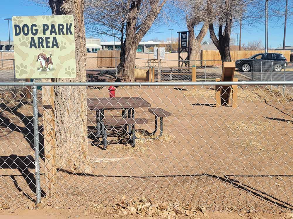 The fenced in dog park at RV PARK AT NAVAJOLAND HOTEL